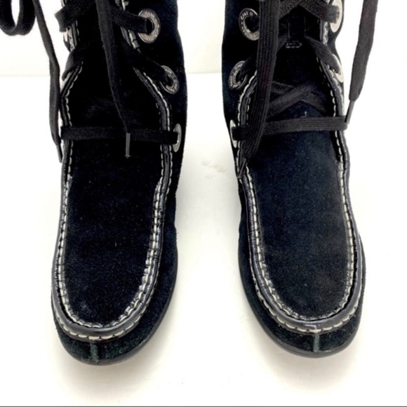 COLE Haan Winter Fur Lined Waterproof Suede Lace up Flat Boots in Black - Picture 3 of 10
